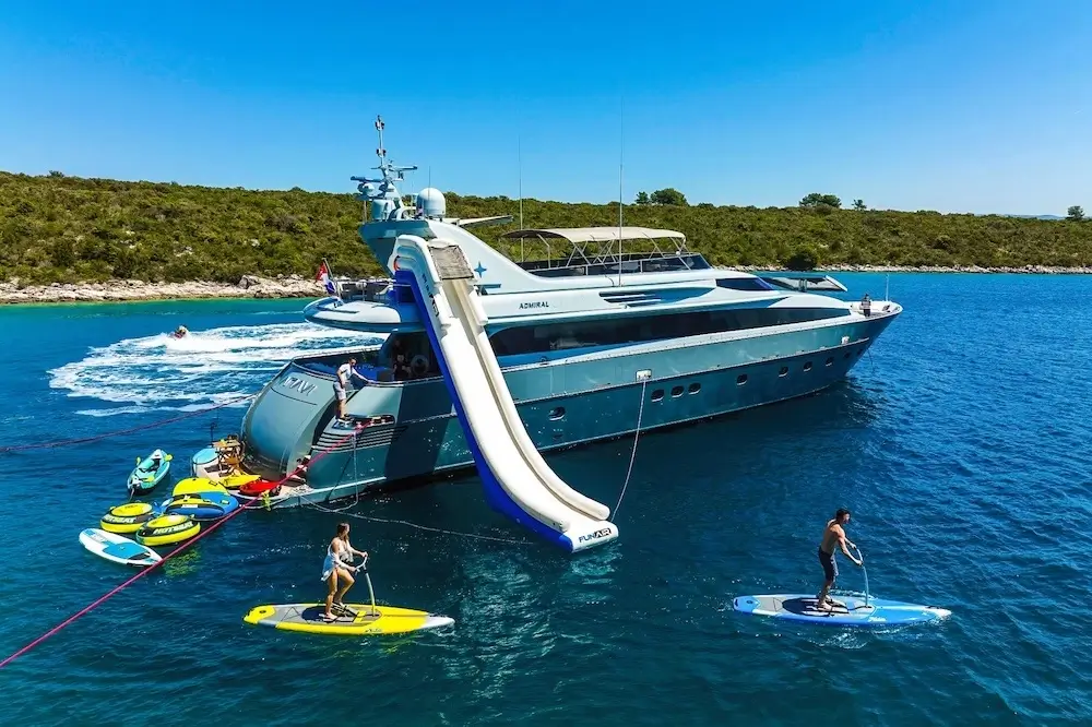Water toys catalog — e-foil, jetski, Seabob, slides, and inflatables for a 2026 yacht charter