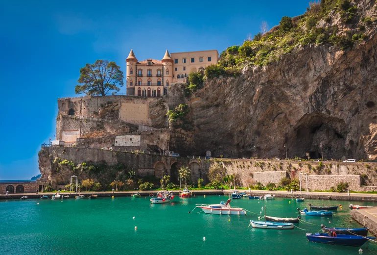 Maiori beach and seafront with hotels
