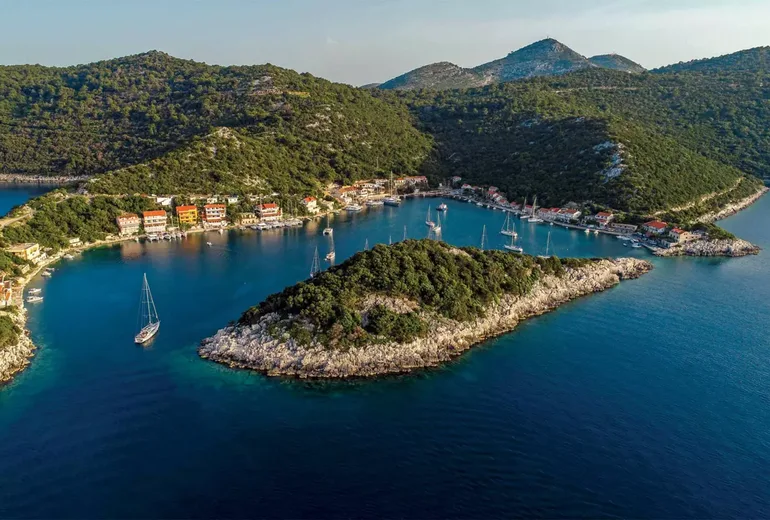 Sailboats moored in Zaklopatica bay on Lastovo island