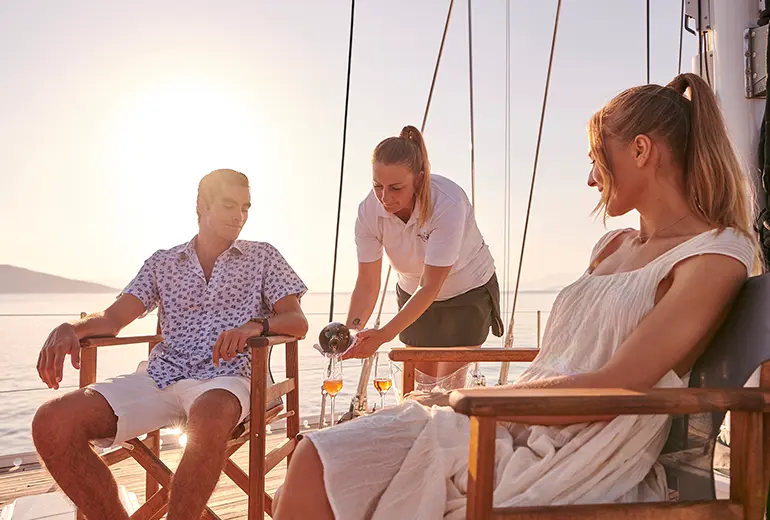 Bodrum harbour with catamaran charter boats
